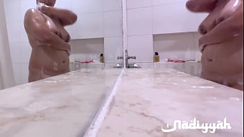 Luscious Curvy Arab Wife Soaping Up Her Voluptuous Breasts In The Steamy Bath