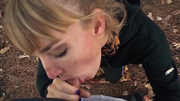 A Stalker’s Filthy Mouth Service: Karina Gets On Her Knees To Suck Off A Guard At A Deserted Camp
